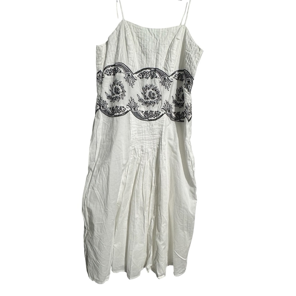 George White Cotton Dress w/ Black Beaded Sequin Detail – Size 10 – Boho Summer